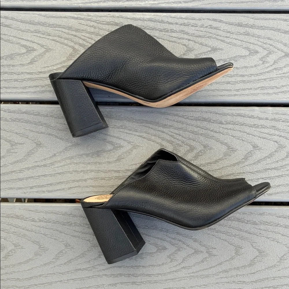 Vince Camuto Leather Open Toe Mules Black Size 9 - Picture 5 of 16